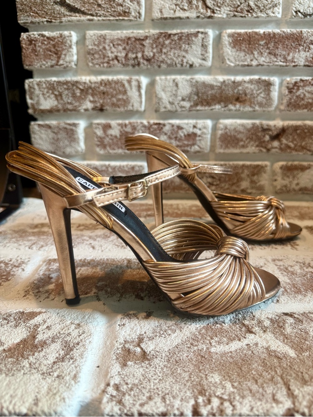 Cape Robbin Metallic Rose Gold Knotted Strappy Stiletto Sandals-Size 7
